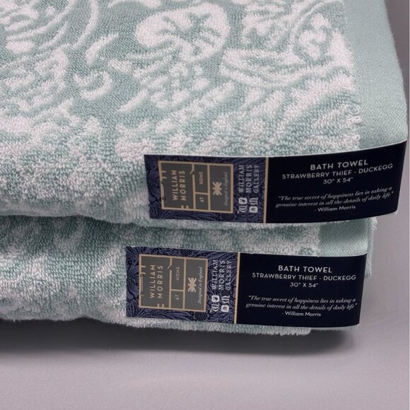 6 Pc William Morris STRAWBERRY THIEF Floral Bath Hand Tip Towel Set Turquoise - Picture 4 of 16
